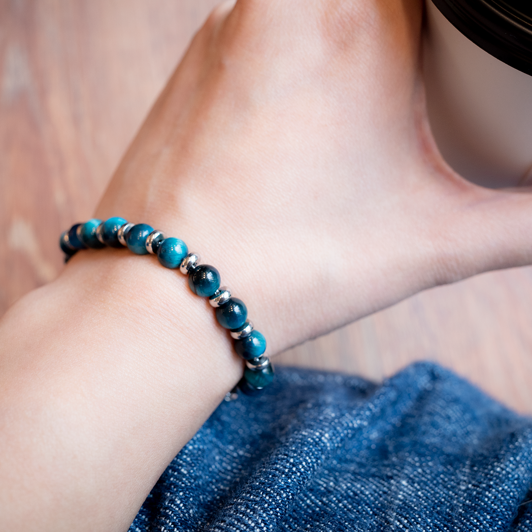 Crystal Plate Bracelet - Blue Tiger's Eye - Small