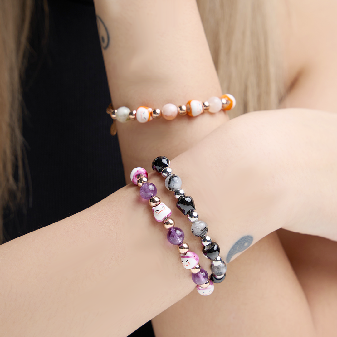 招財貓櫻花瑪瑙手鏈 - 金運上昇