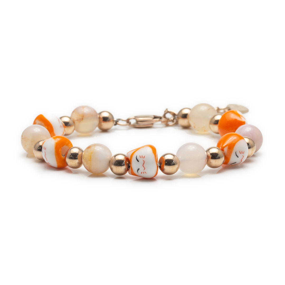 招財貓櫻花瑪瑙手鏈 - 金運上昇
