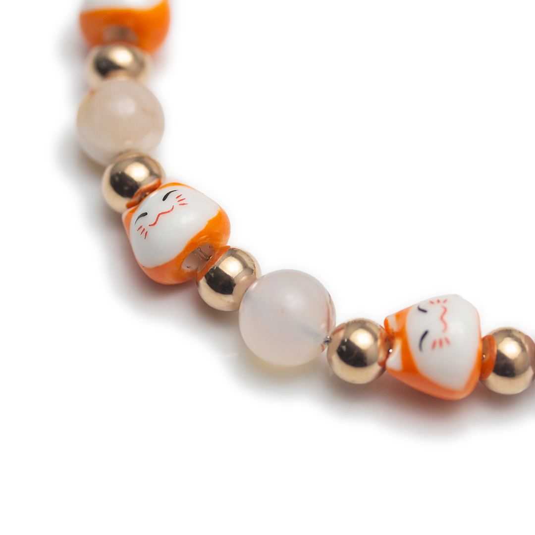 招財貓櫻花瑪瑙手鏈 - 金運上昇