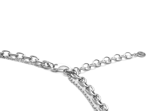 Allora Heart Customize Engraving Double Necklace - Silver
