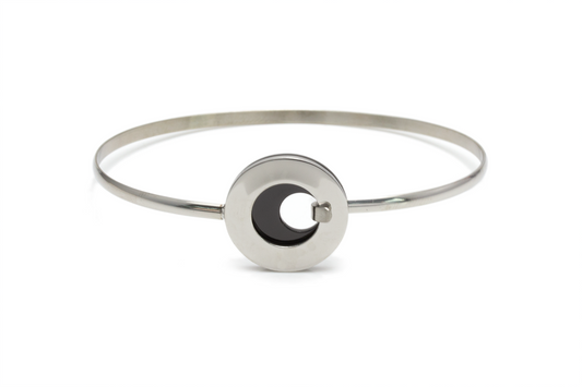 To the moon Customize Engraving Bangle - Silver and Black