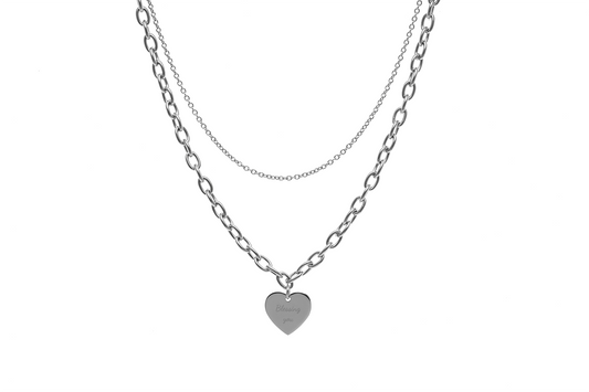Allora Heart Customize Engraving Double Necklace - Silver