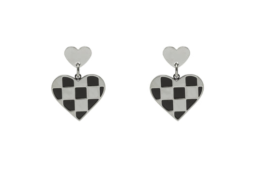Check Pattern Heart Earrings