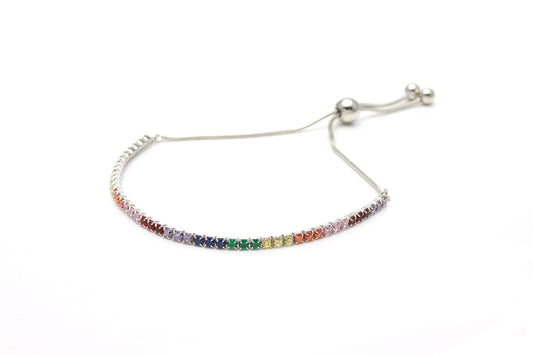 925 Silver Rainbow Zirconia Adjustable Bracelet - Silver