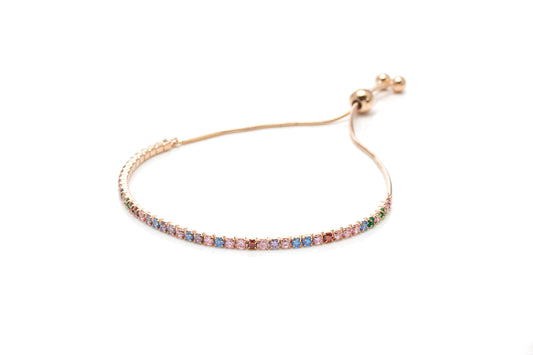 925 Silver Rainbow Zirconia Adjustable Bracelet - Rose gold