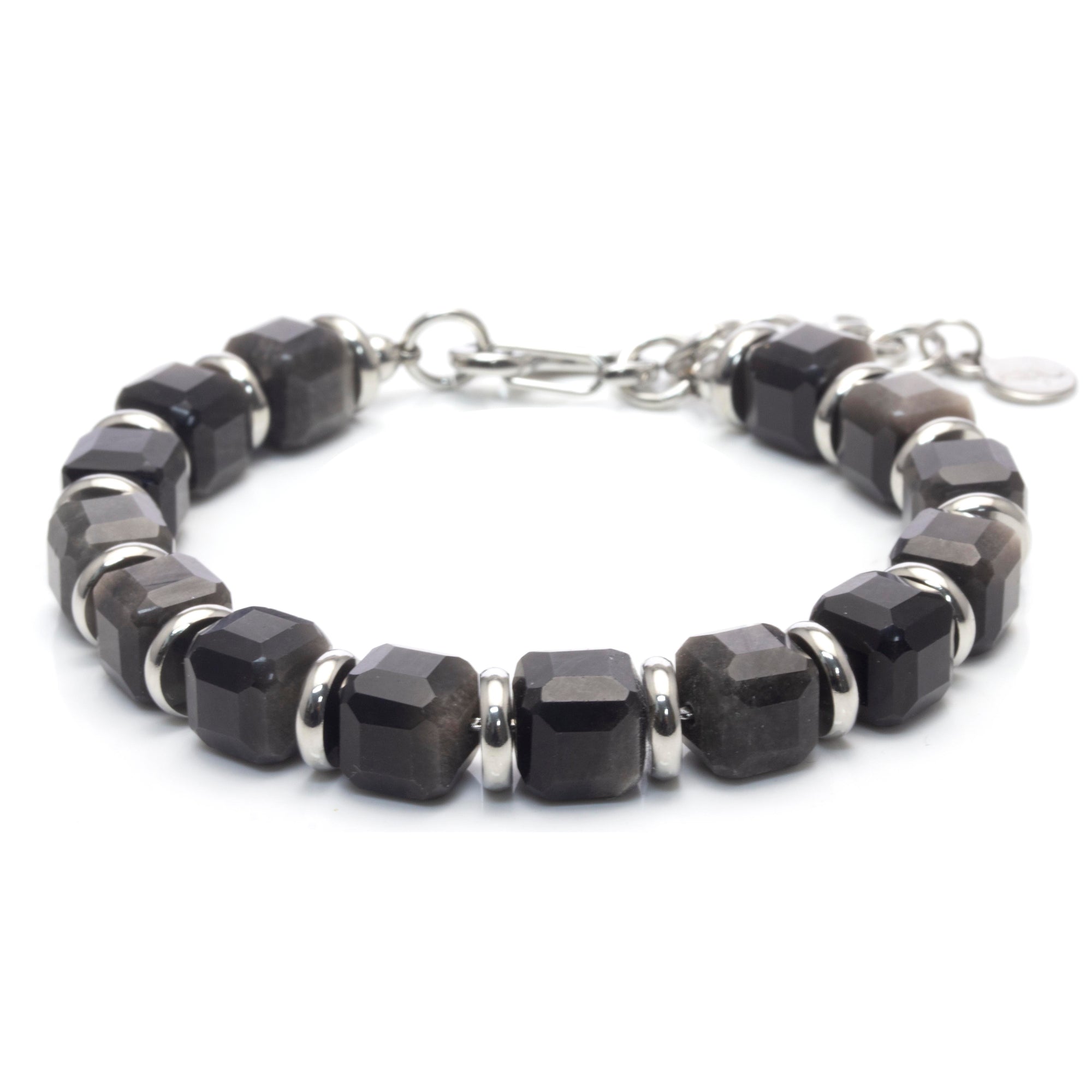 RAW Geometric Cut Obsidian Bracelet