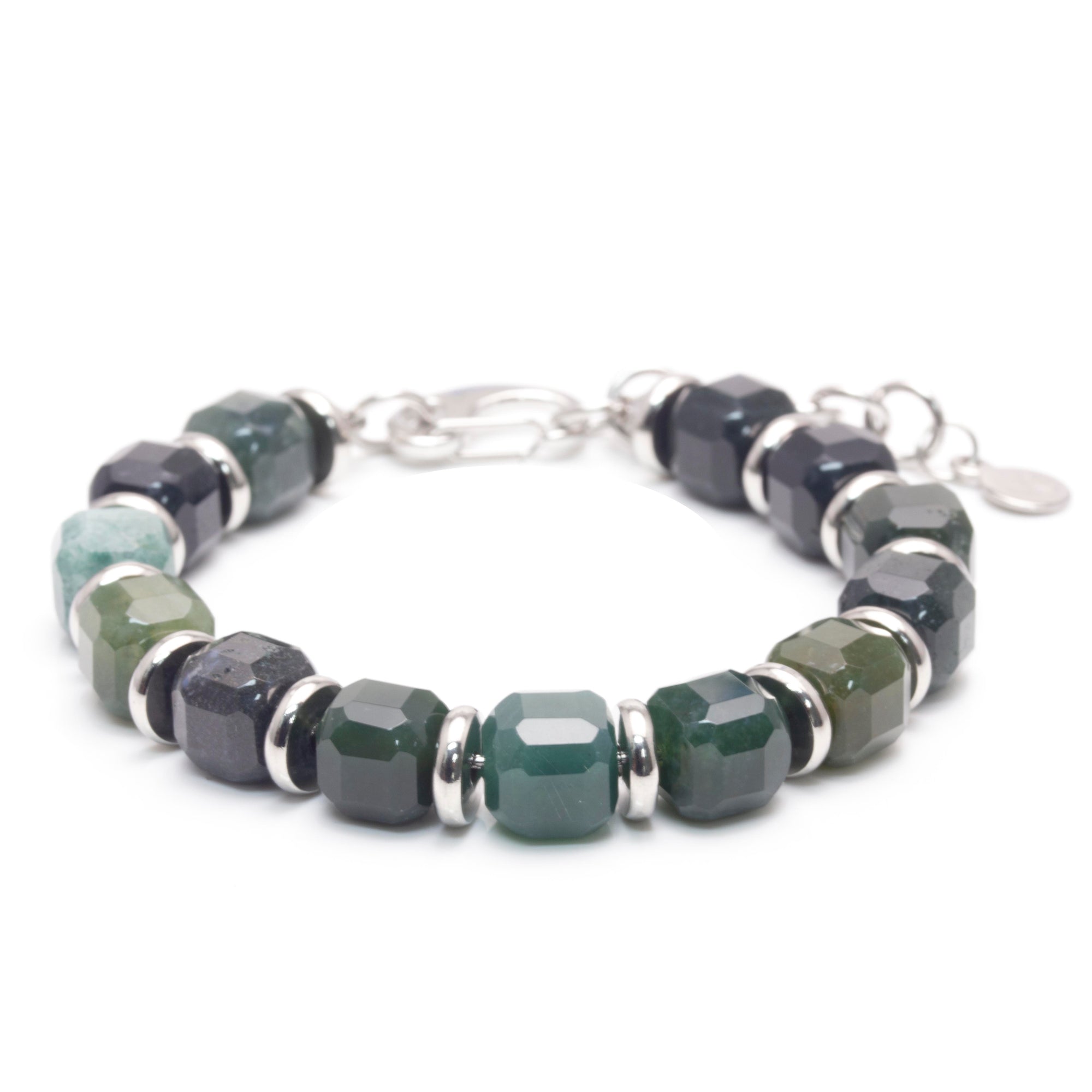 RAW Geometric Cut Moss Agate Bracelet