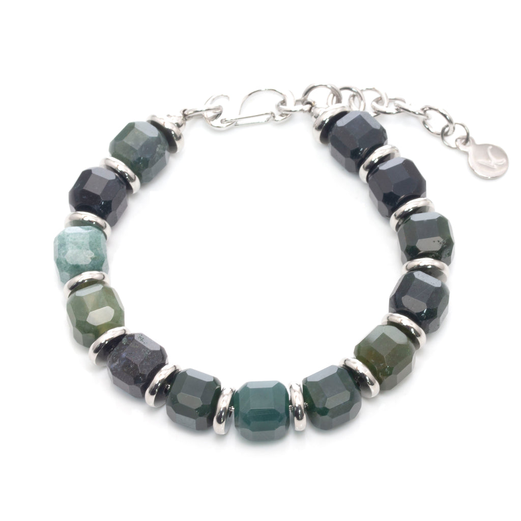 RAW Geometric Cut Moss Agate Bracelet
