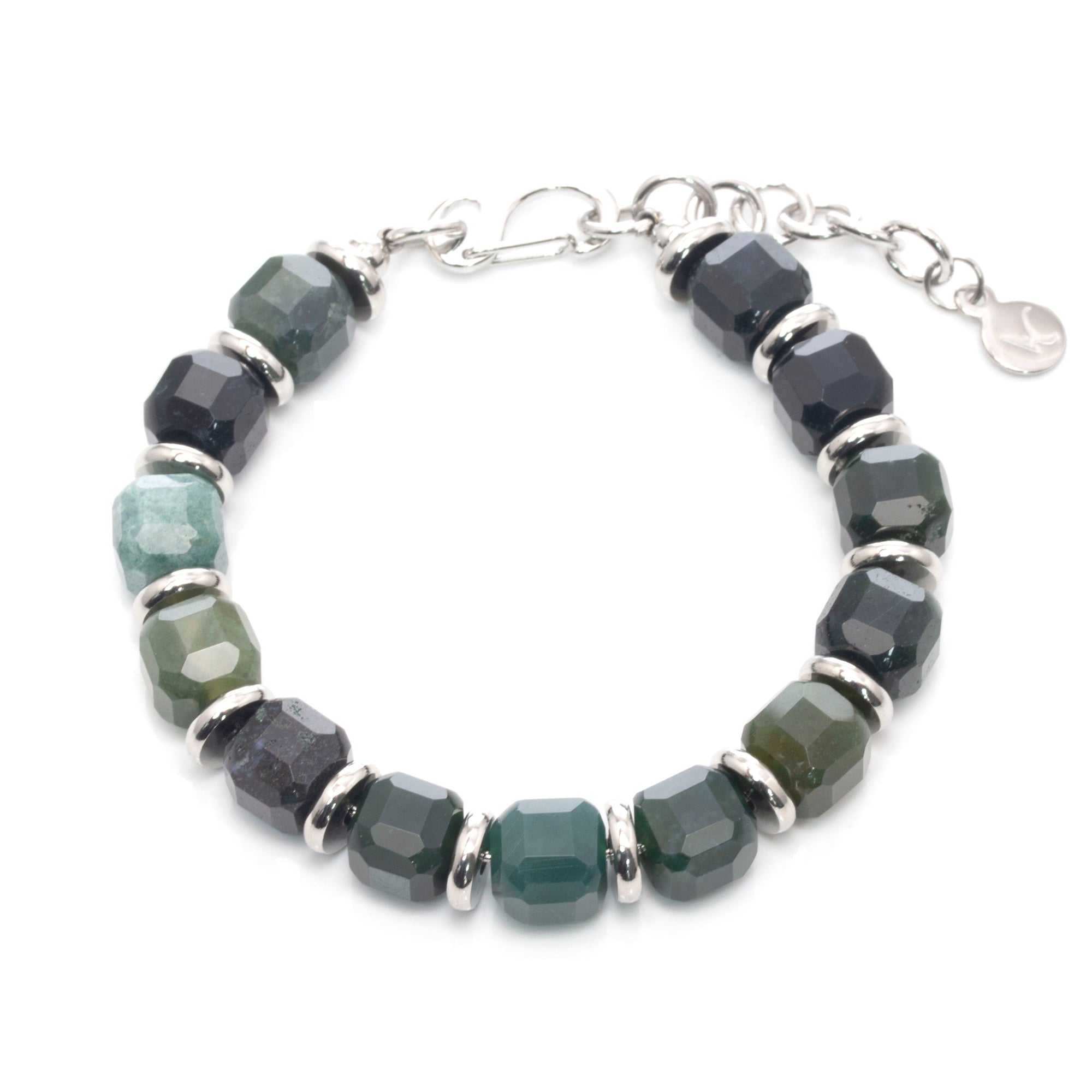RAW Geometric Cut Moss Agate Bracelet