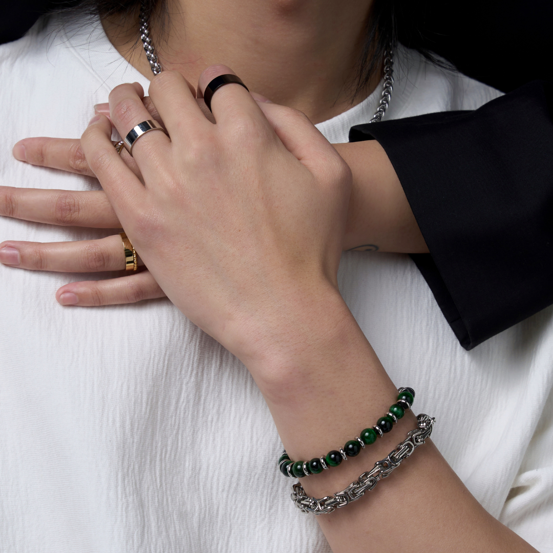 綠虎眼石間鋼片手鏈