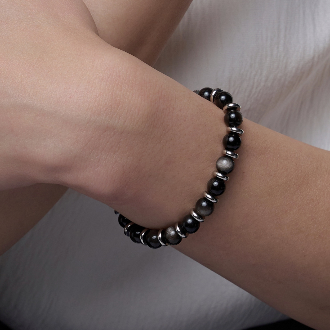 黑曜石間鋼片手鏈