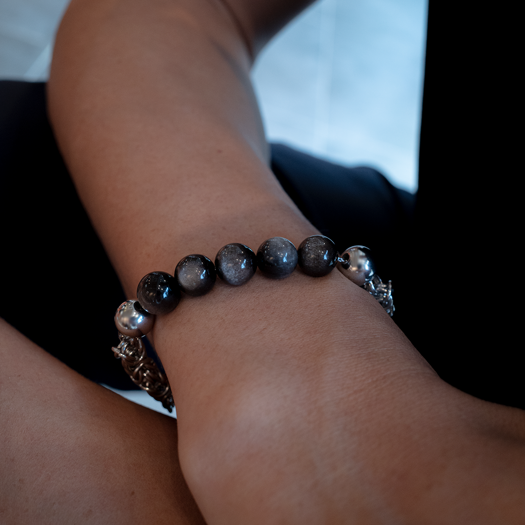 Changeless Engraving Obsidian Bracelet