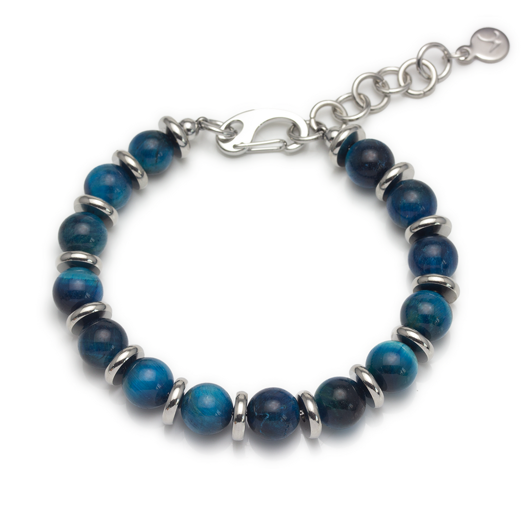 Crystal Plate Bracelet - Blue Tiger's Eye Stone - Large