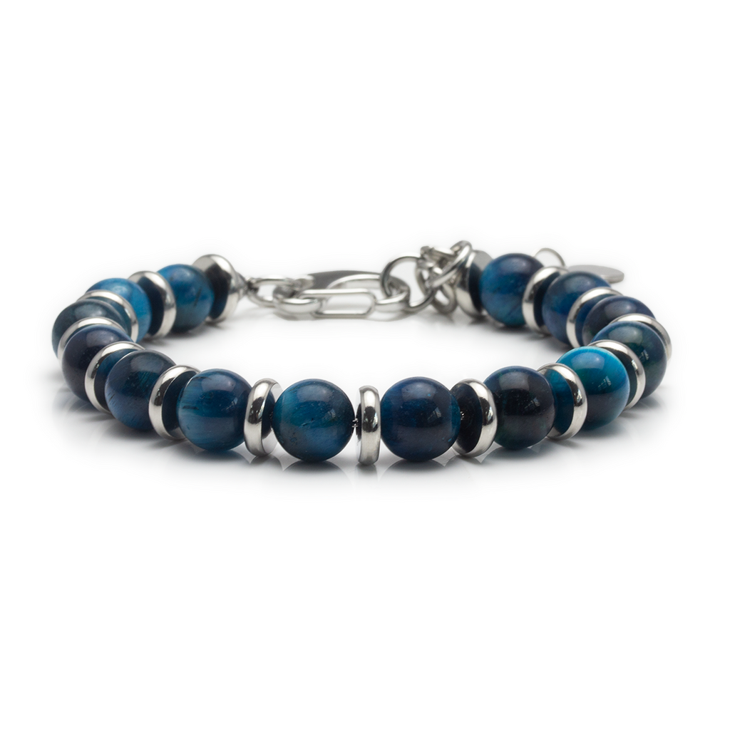 Crystal Plate Bracelet - Blue Tiger's Eye Stone - Large