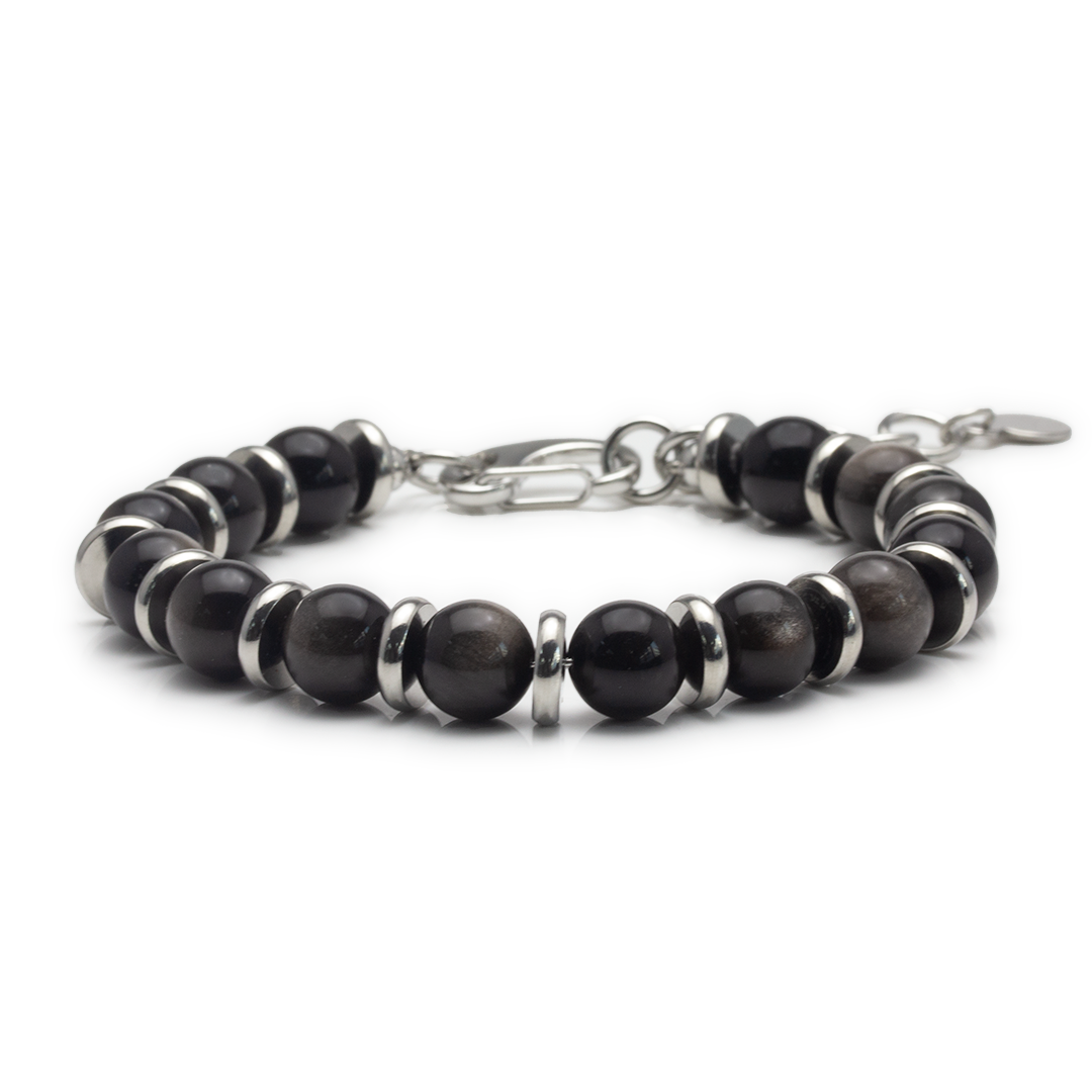 黑曜石間鋼片手鏈