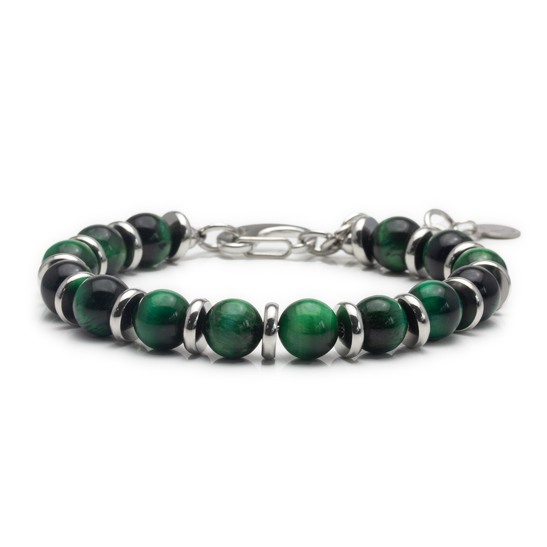 綠虎眼石間鋼片手鏈