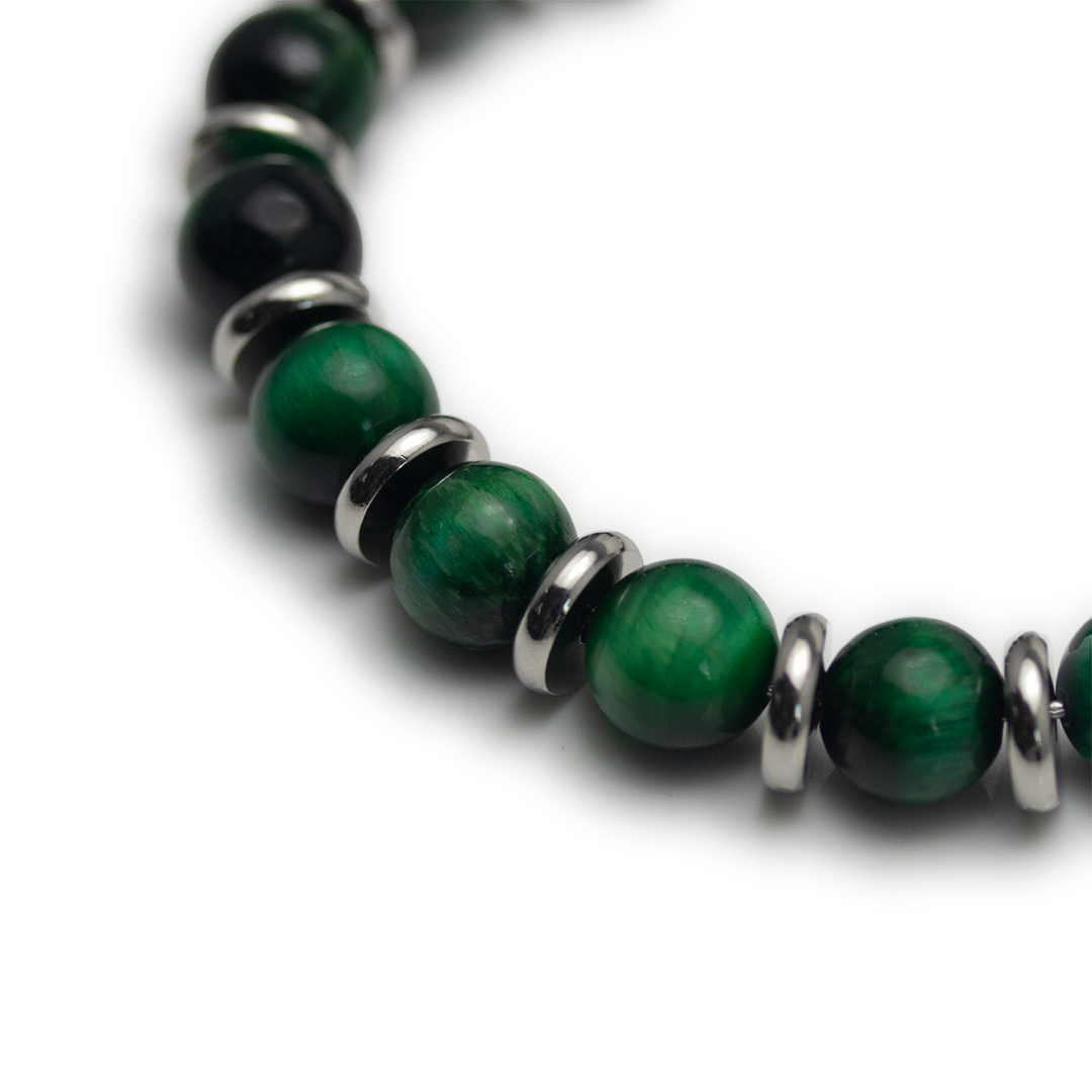 綠虎眼石間鋼片手鏈