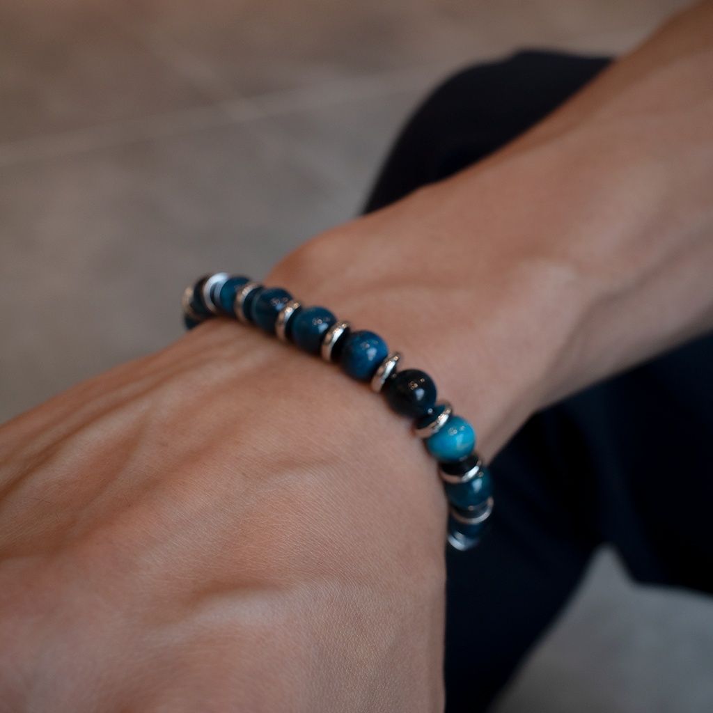 Crystal Plate Bracelet - Blue Tiger's Eye Stone - Large