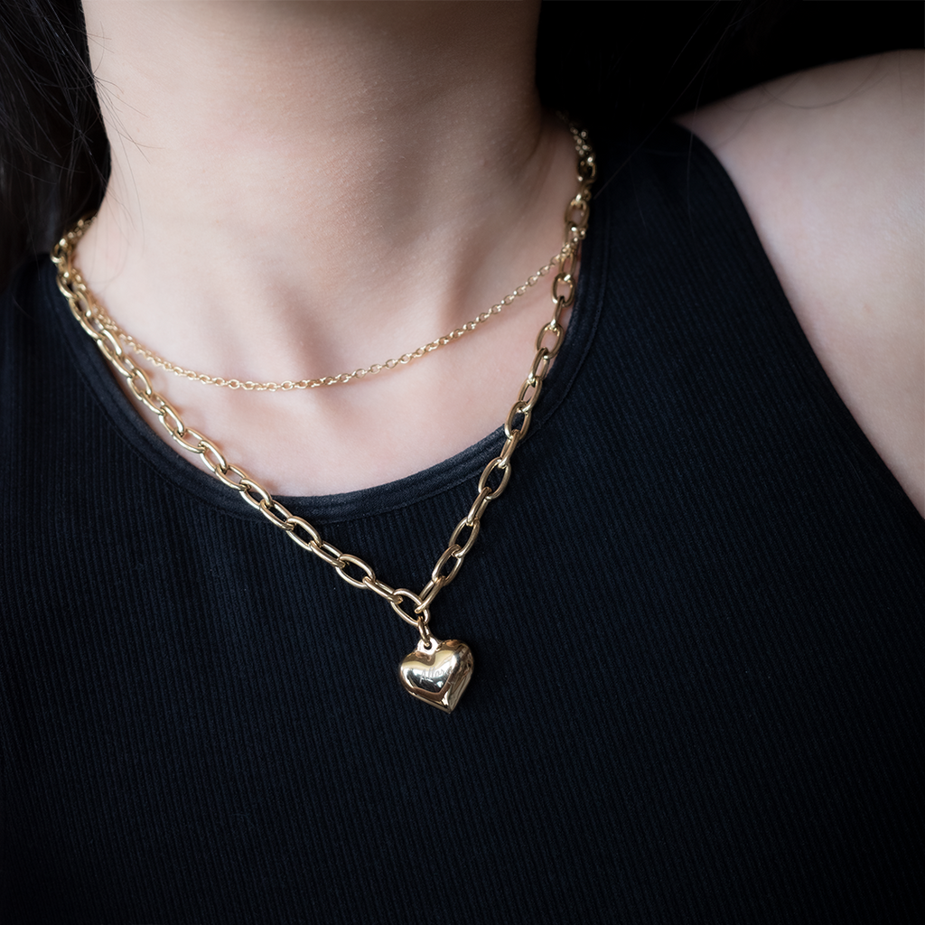 Allora 3D Heart Customize Engraving Double Necklace