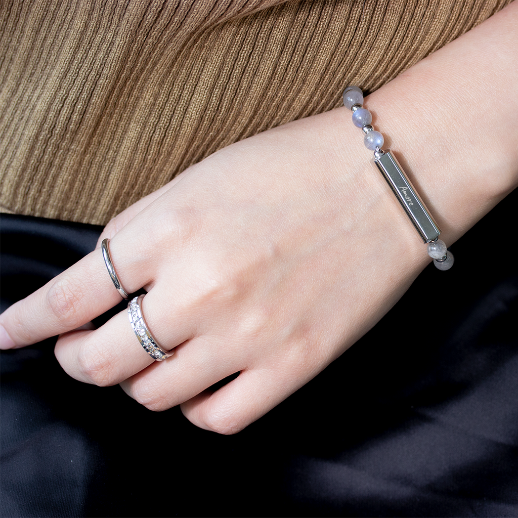 Amore Customize Engraving Crystal Bracelet - Grey Moon Stone