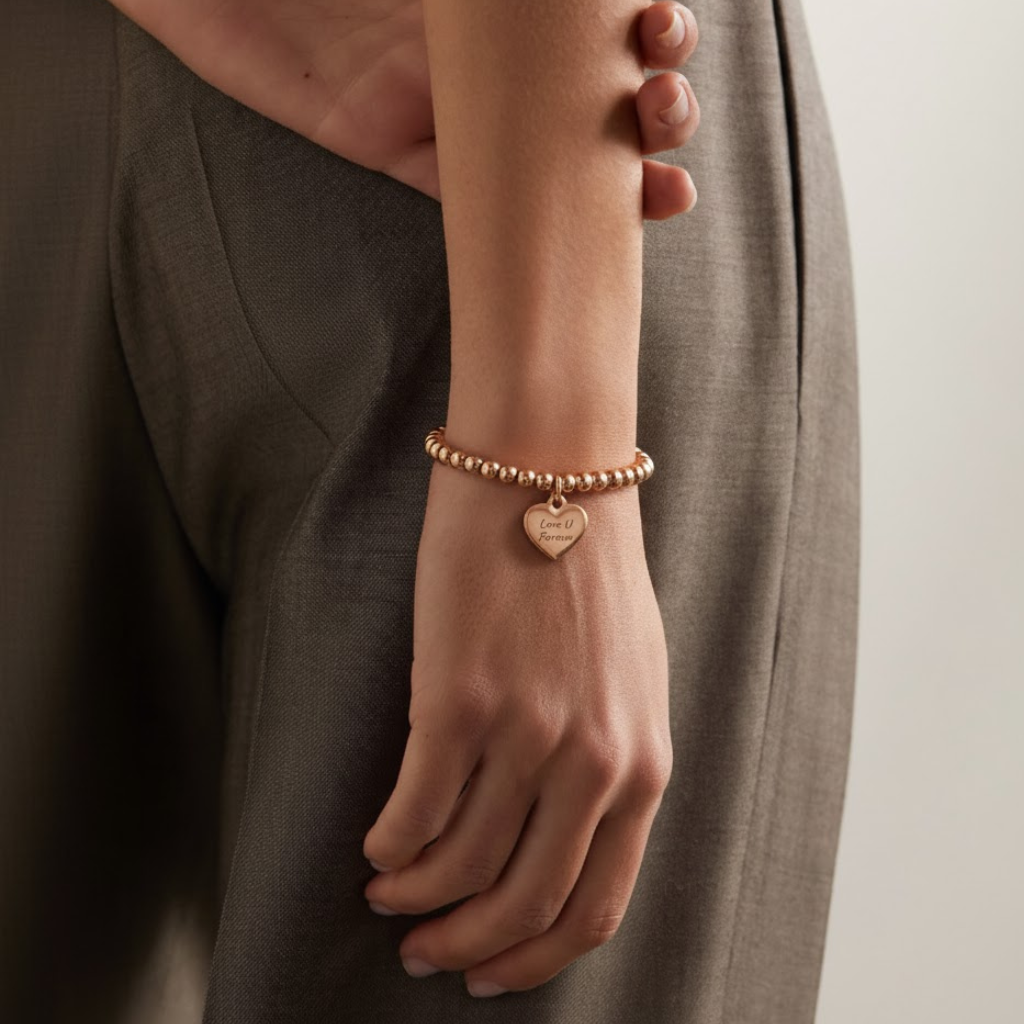 Hearted You 心形牌刻字手鏈 - 銀
