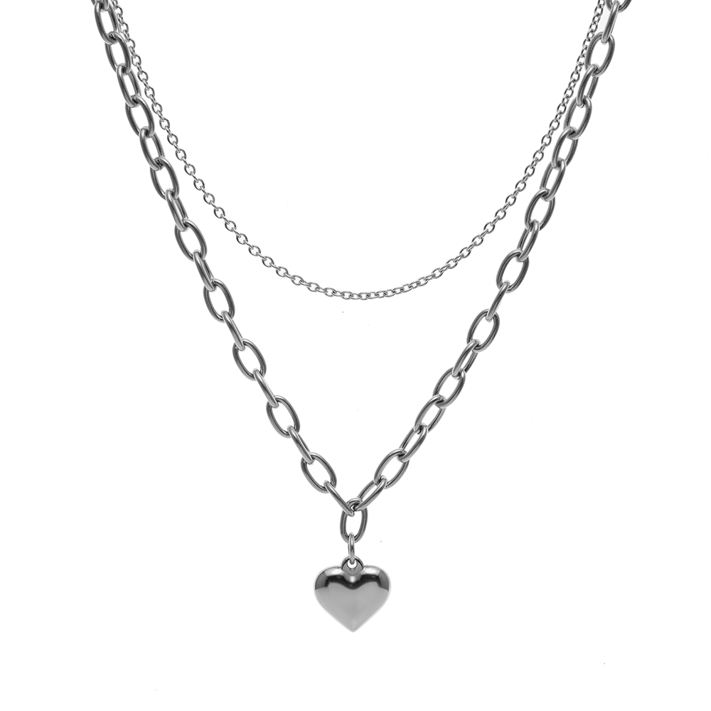 Allora 3D Heart Customize Engraving Double Necklace